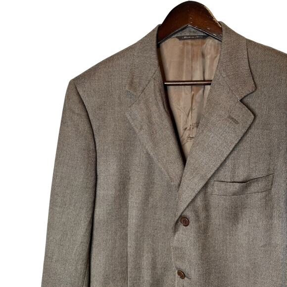 Canali Men's Wool Silk Blend Tweed Brown Blazer Made in Italy size 44L - Picture 2 of 10